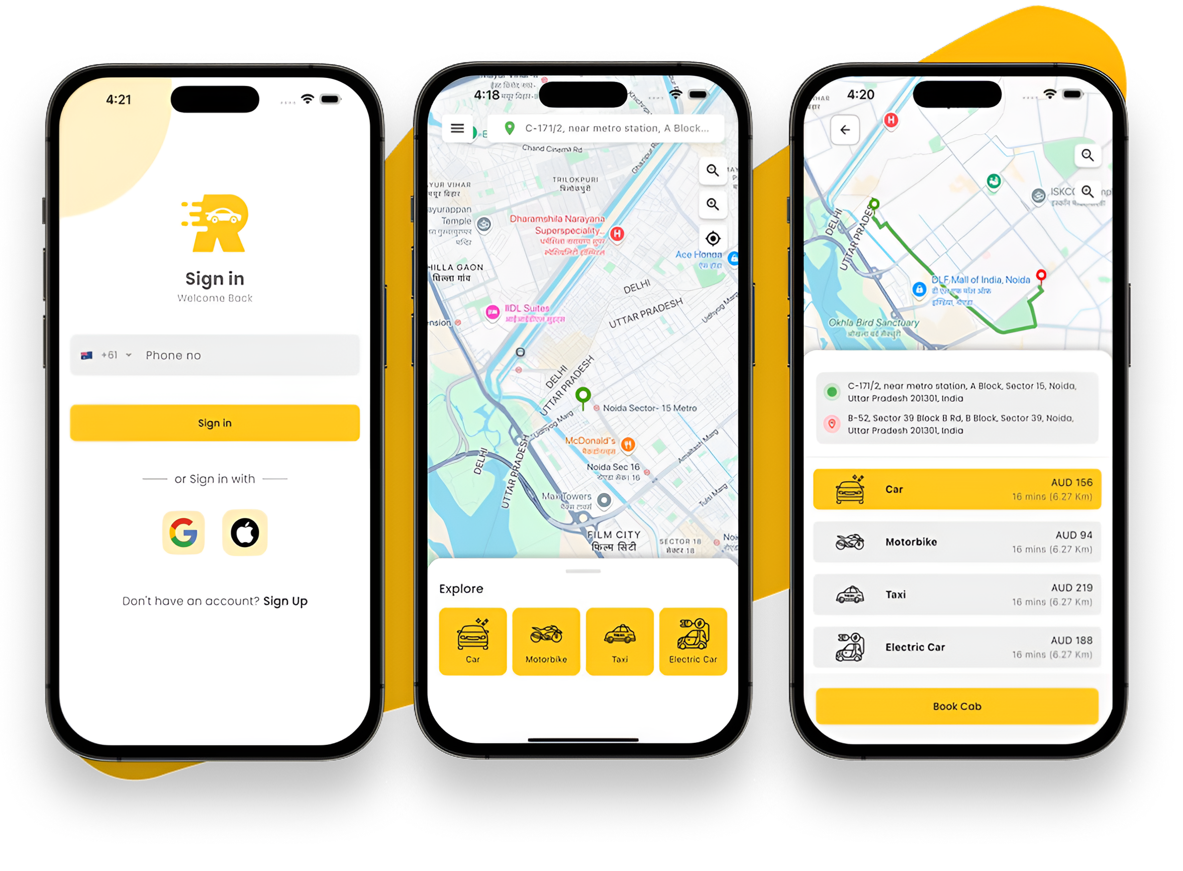 Car rental app mockup